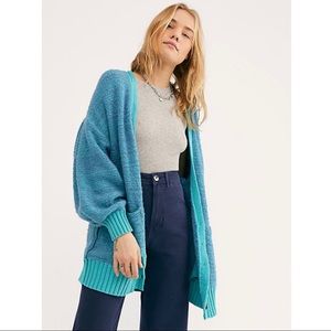 Free People Snow Drop Cardigan Sweater Nile Blue